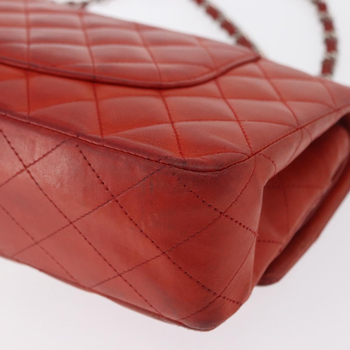 CHANEL Matelasse 25 Double Flap Chain Bag Lamb Skin Red Silver CC Auth 168059