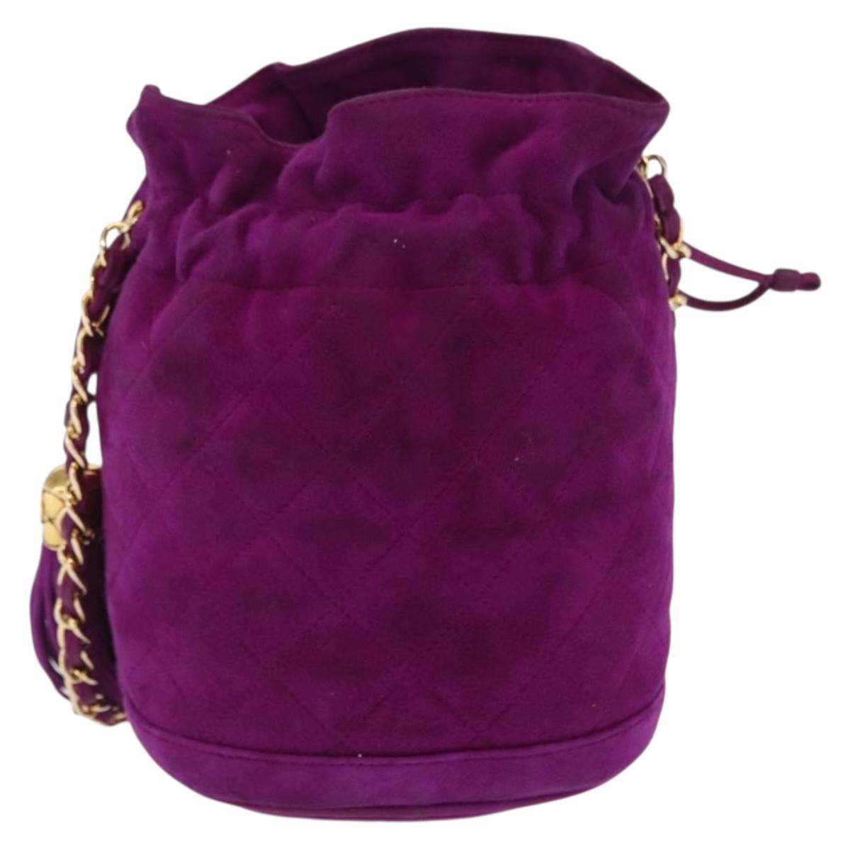 CHANEL Matelasse Chain Shoulder Bag Suede Purple Gold CC Auth 168060