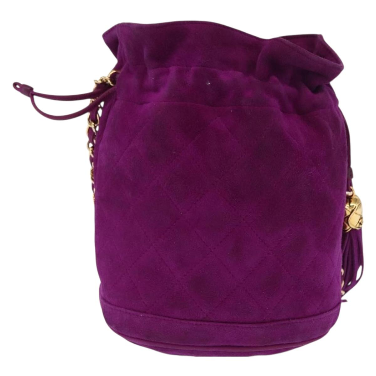 CHANEL Matelasse Chain Shoulder Bag Suede Purple Gold CC Auth 168060