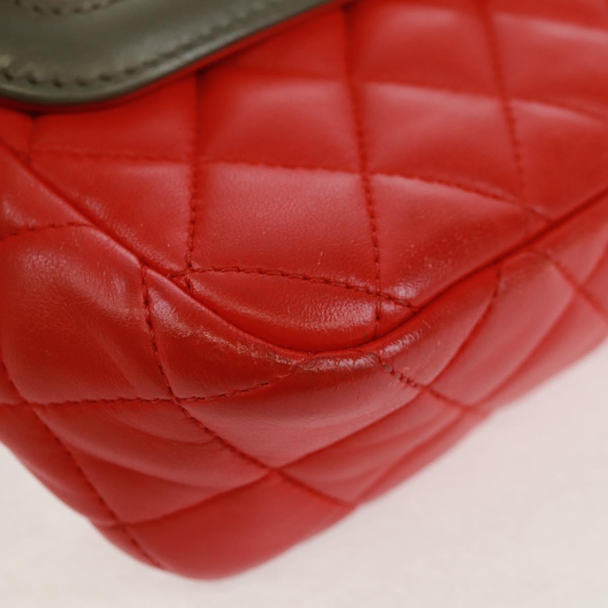 CHANEL Chain Matelasse 23 Shoulder Bag Lamb Skin Red Gold CC Auth 168061V