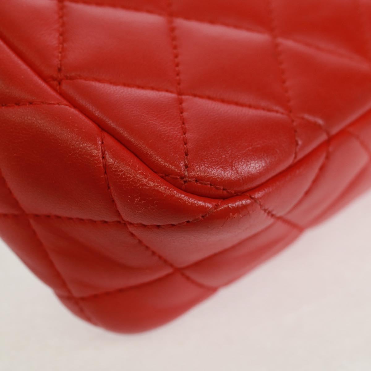 CHANEL Chain Matelasse 23 Shoulder Bag Lamb Skin Red Gold CC Auth 168061V