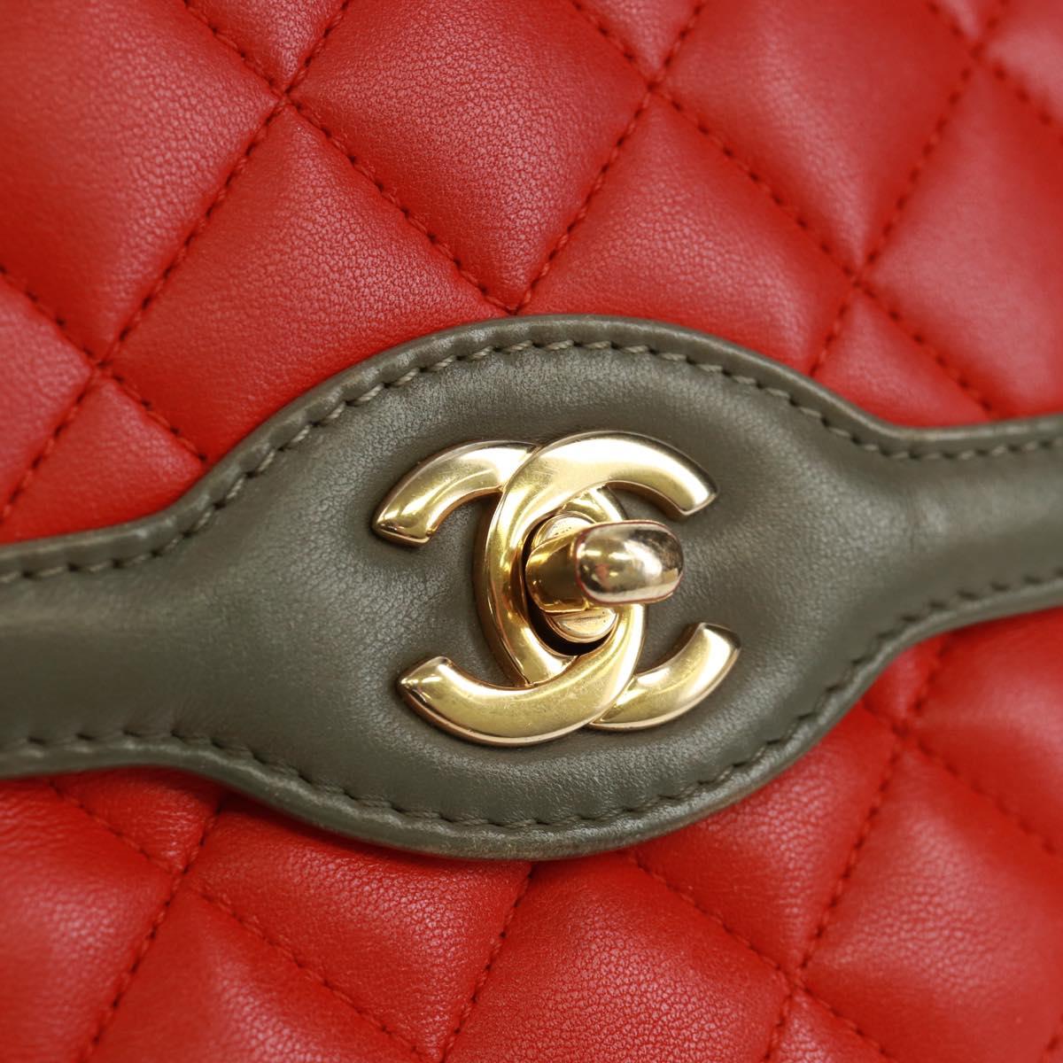 CHANEL Chain Matelasse 23 Shoulder Bag Lamb Skin Red Gold CC Auth 168061V