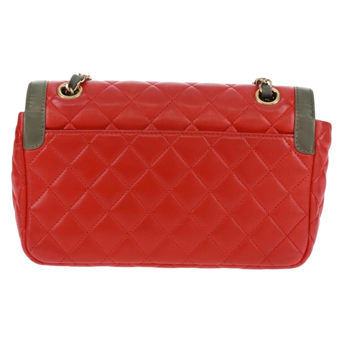 CHANEL Chain Matelasse 23 Shoulder Bag Lamb Skin Red Gold CC Auth 168061V