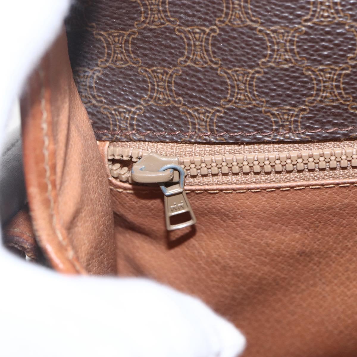 CELINE Macadam Canvas Shoulder Bag PVC Leather Brown Gold Auth 168071
