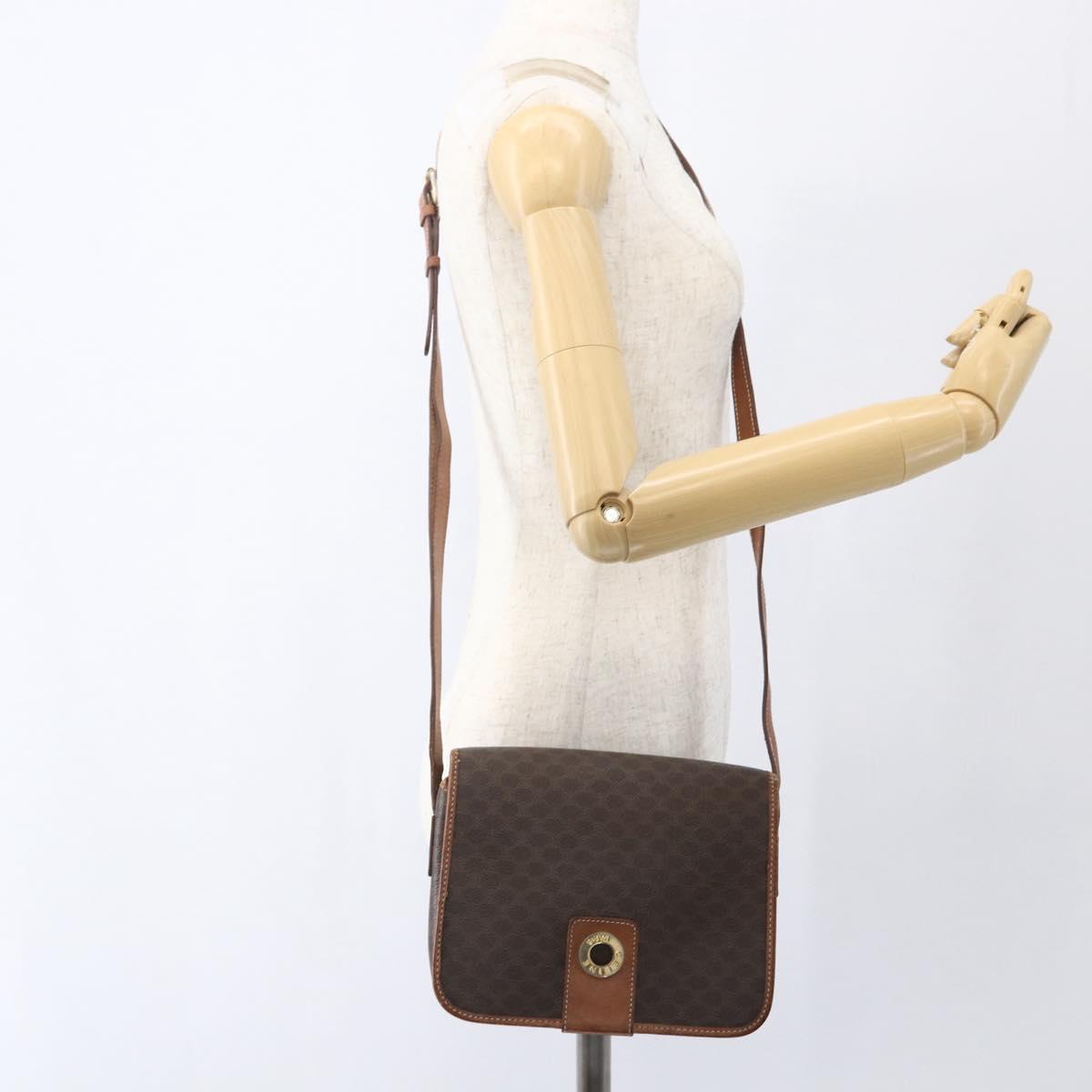 CELINE Macadam Canvas Shoulder Bag PVC Leather Brown Gold Auth 168071