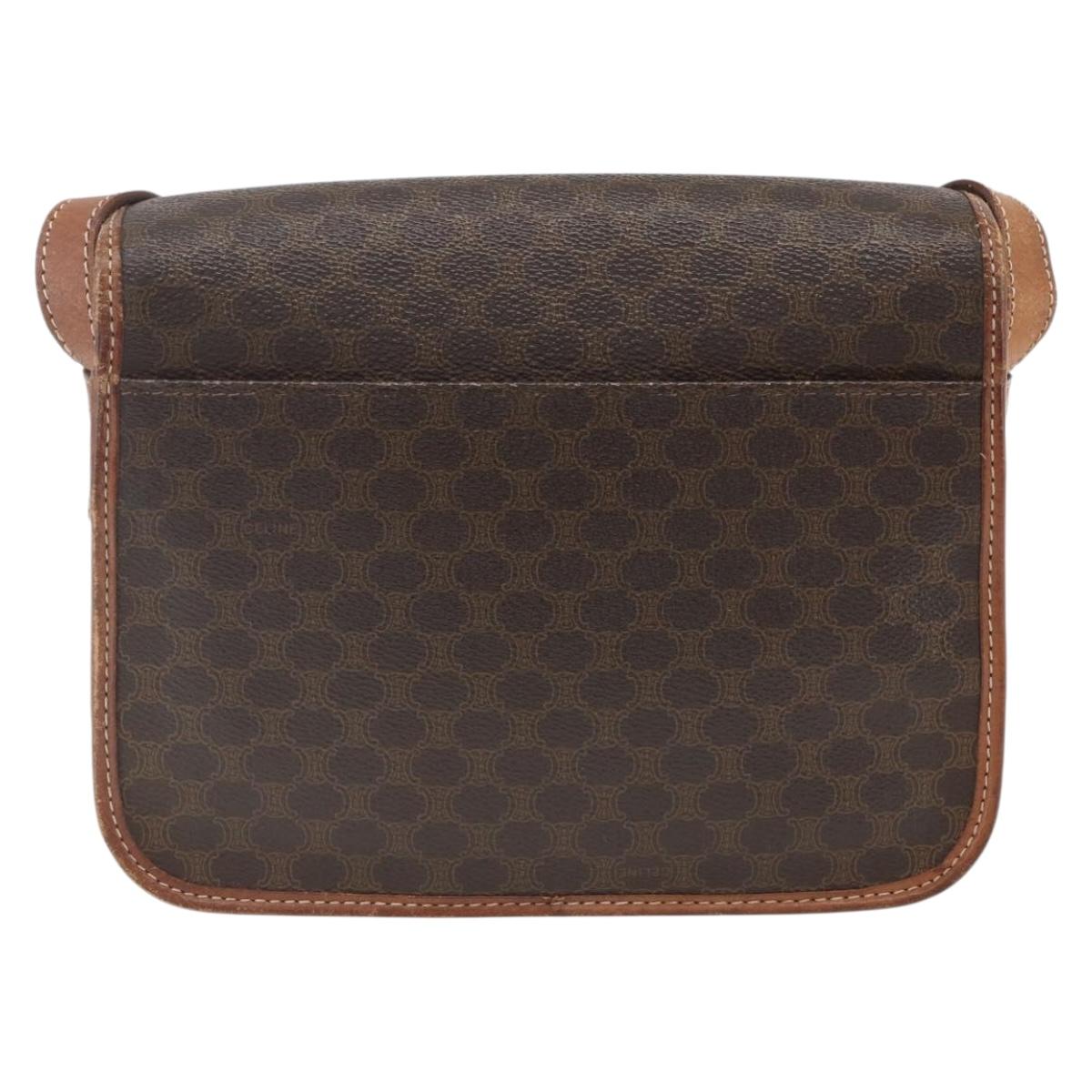 CELINE Macadam Canvas Shoulder Bag PVC Leather Brown Gold Auth 168071