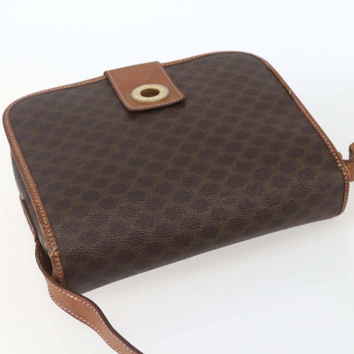 CELINE Macadam Canvas Shoulder Bag PVC Leather Brown Gold Auth 168071