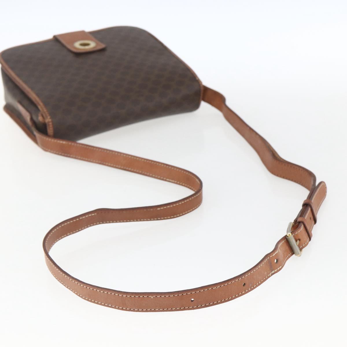 CELINE Macadam Canvas Shoulder Bag PVC Leather Brown Gold Auth 168071