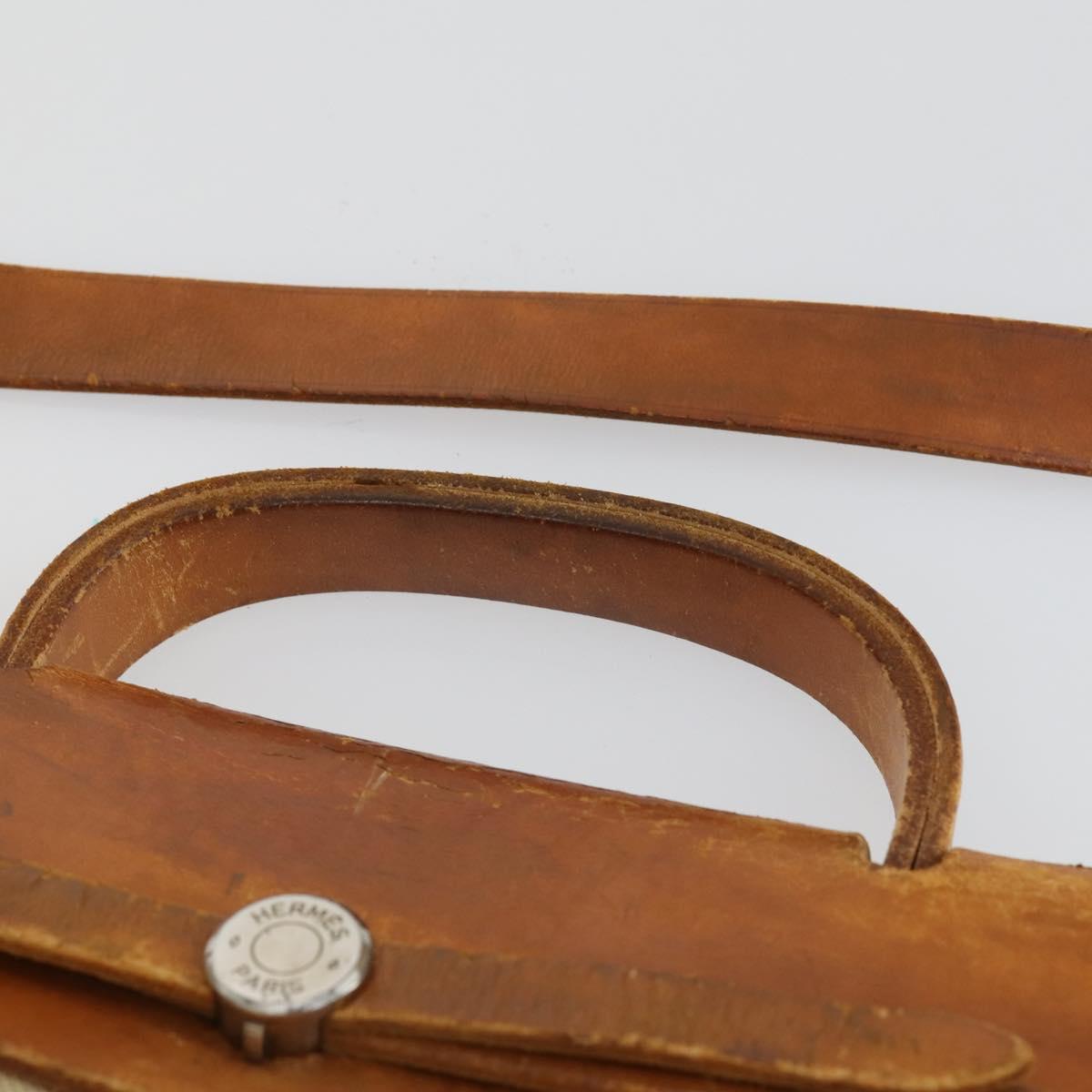 HERMES Her Bag MM Hand Bag Canvas Beige Silver Auth 168073