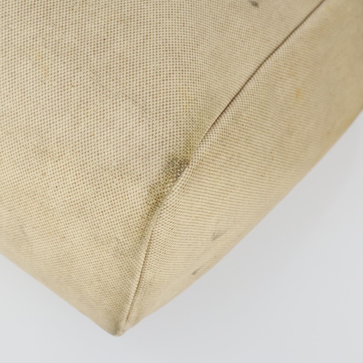 HERMES Her Bag MM Hand Bag Canvas Beige Silver Auth 168073