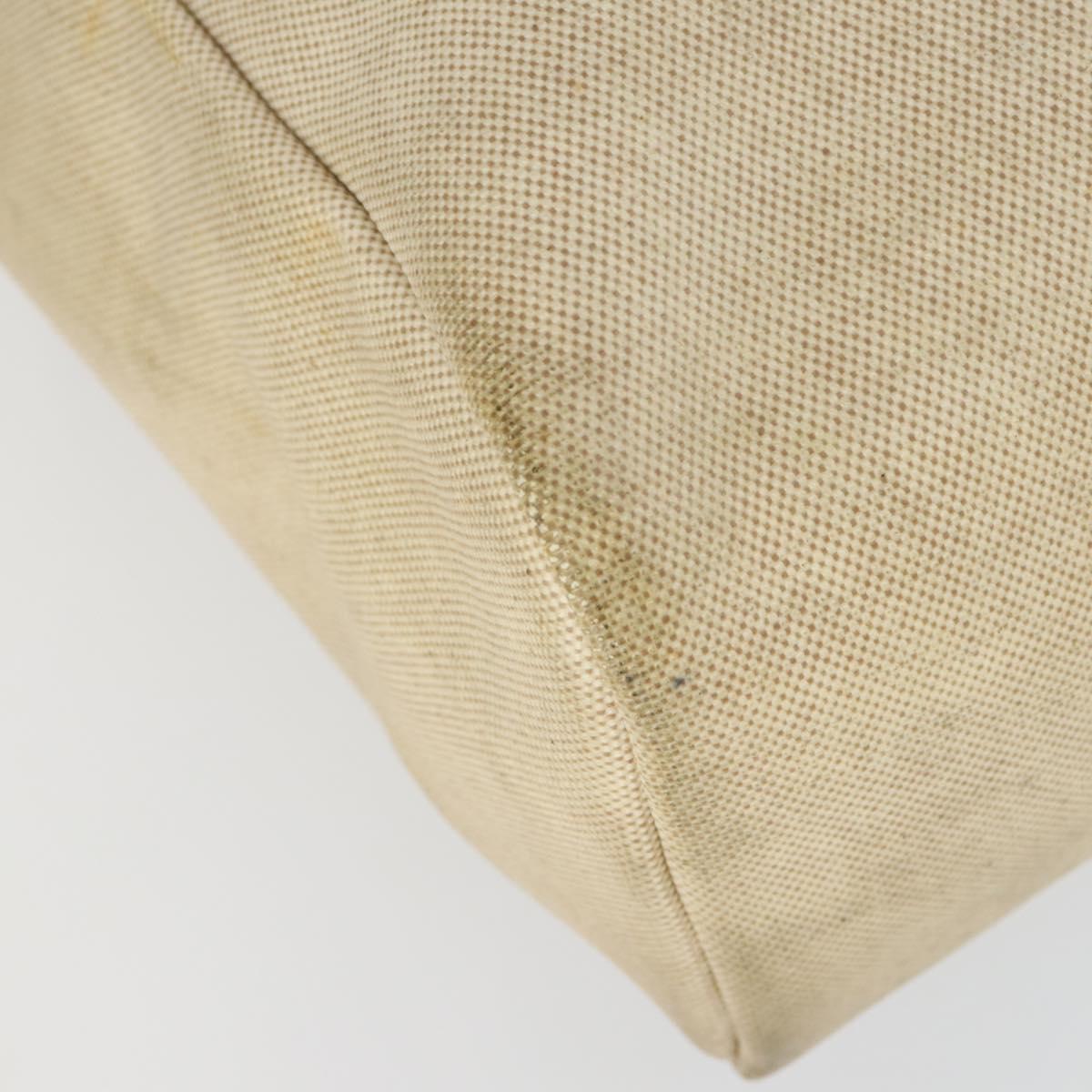 HERMES Her Bag MM Hand Bag Canvas Beige Silver Auth 168073