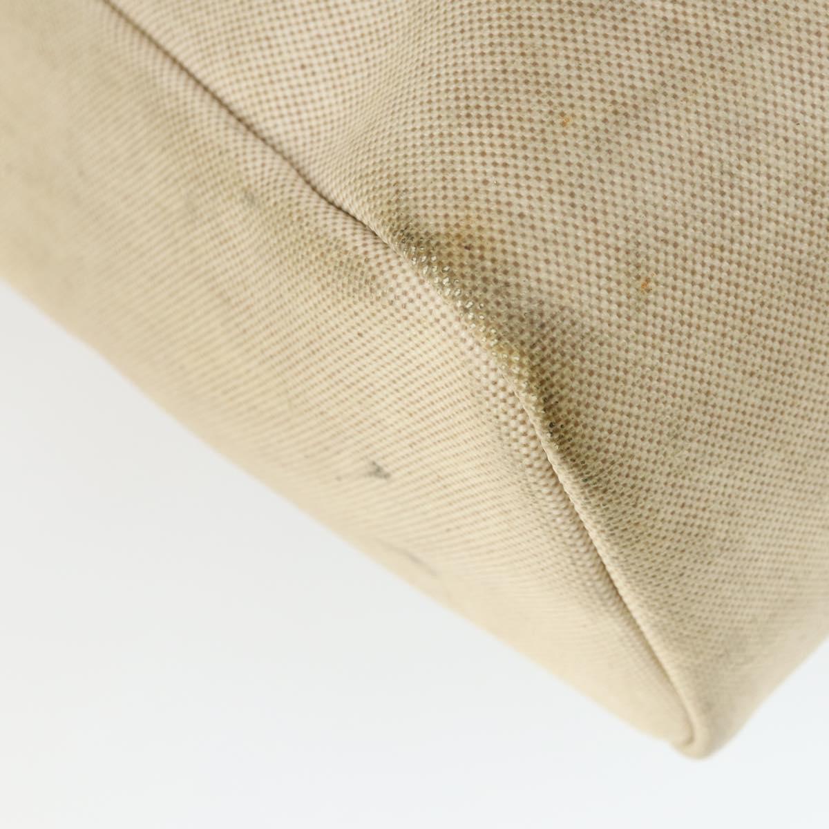 HERMES Her Bag MM Hand Bag Canvas Beige Silver Auth 168073