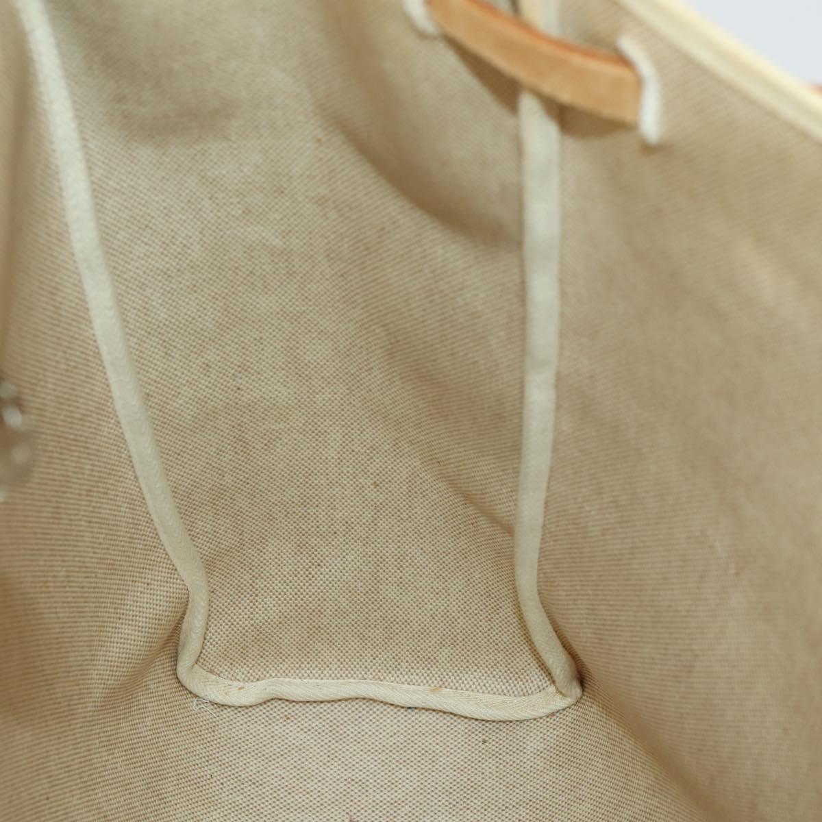 HERMES Her Bag MM Hand Bag Canvas Beige Silver Auth 168073