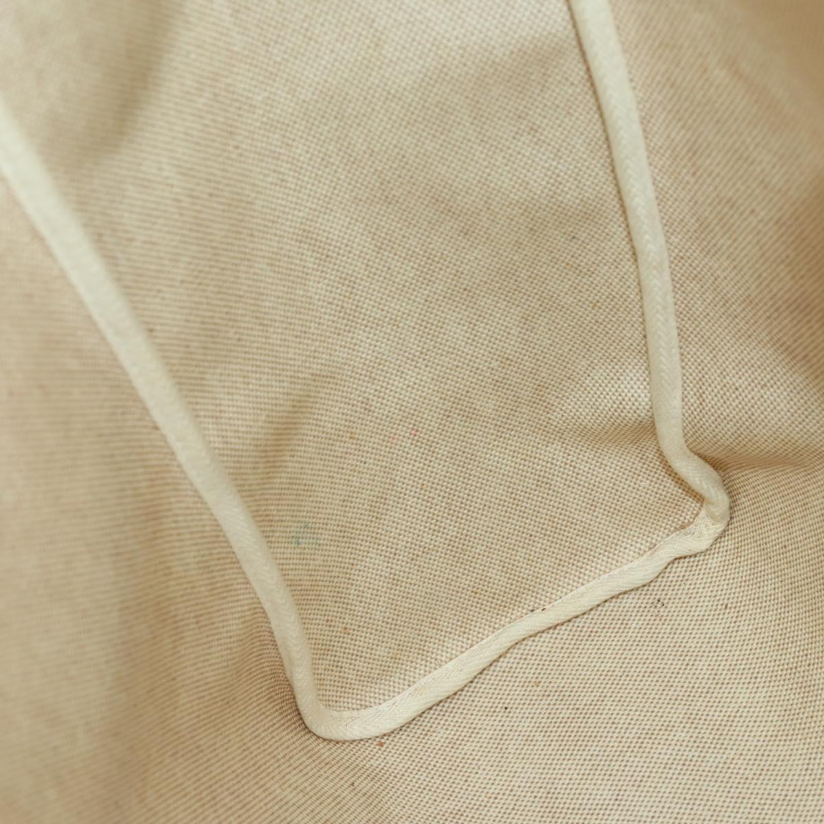 HERMES Her Bag MM Hand Bag Canvas Beige Silver Auth 168073