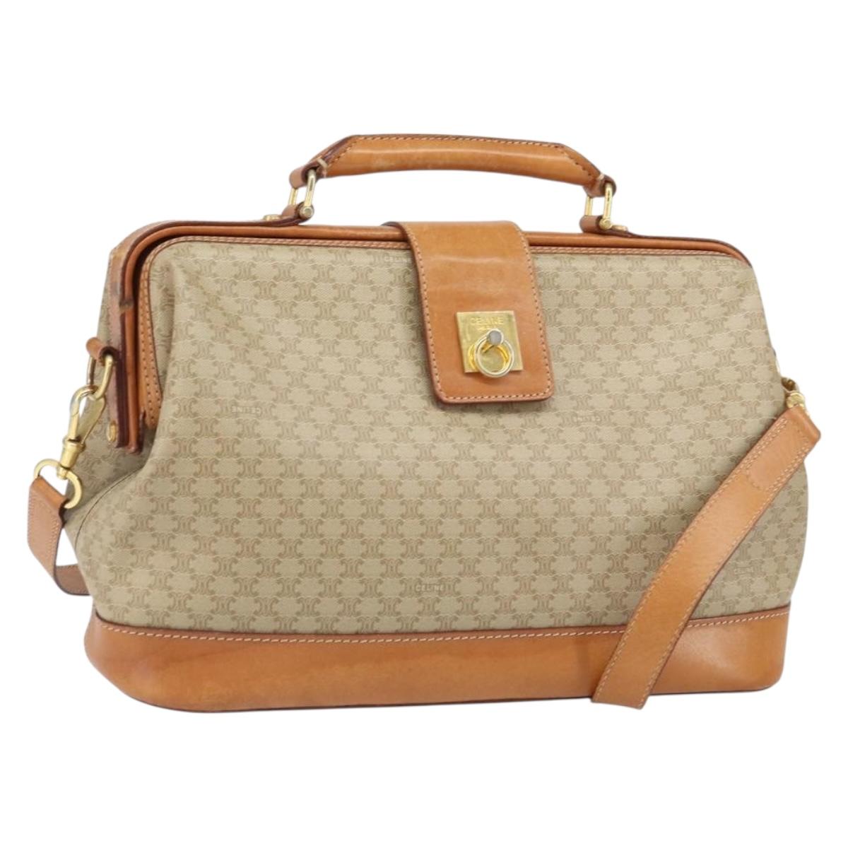 CELINE Macadam Canvas Hand Bag PVC 2way Beige Gold Auth 168082