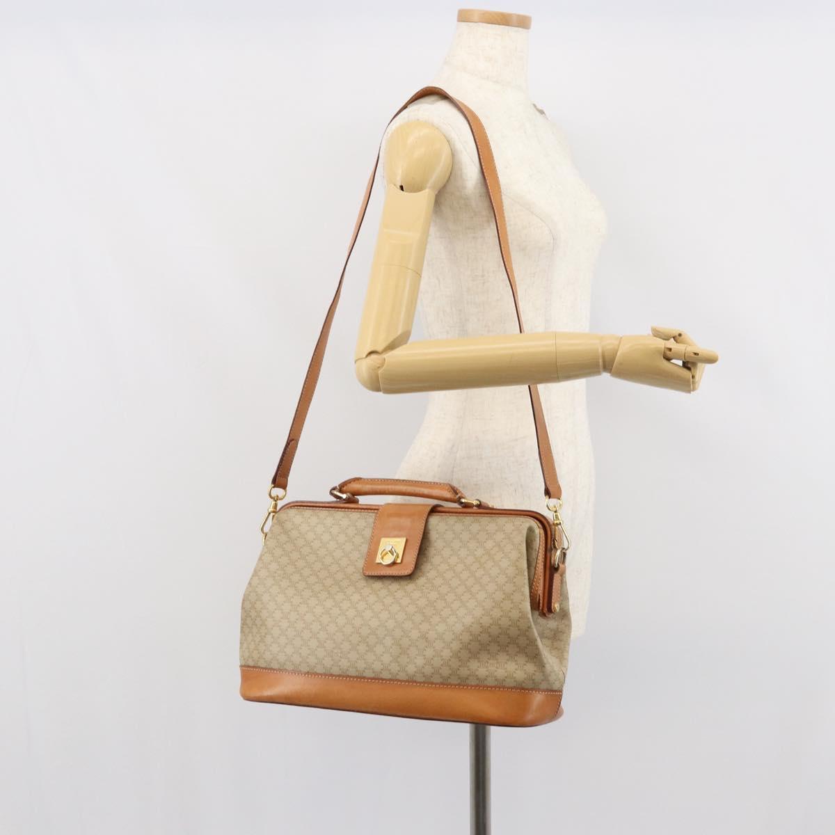 CELINE Macadam Canvas Hand Bag PVC 2way Beige Gold Auth 168082
