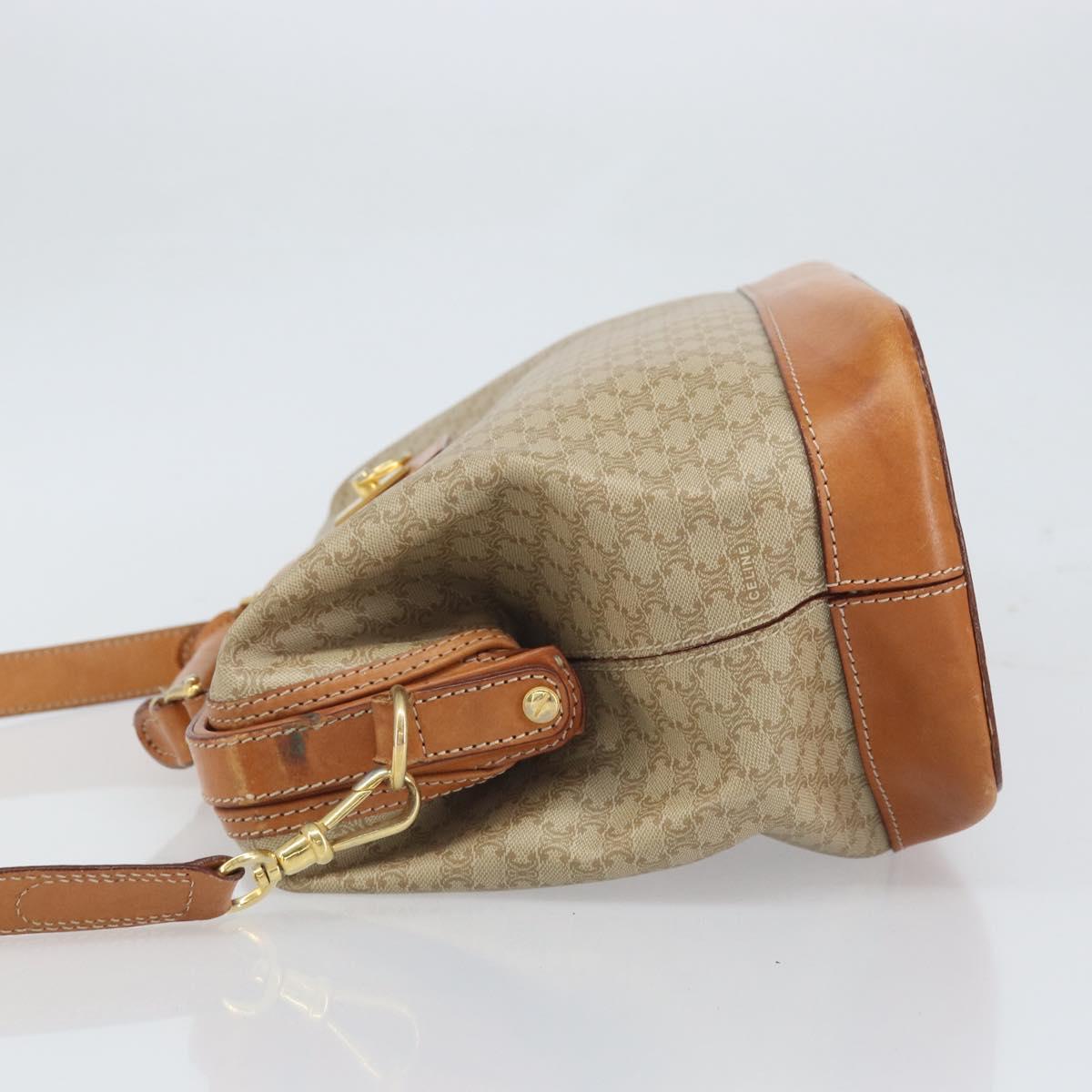 CELINE Macadam Canvas Hand Bag PVC 2way Beige Gold Auth 168082