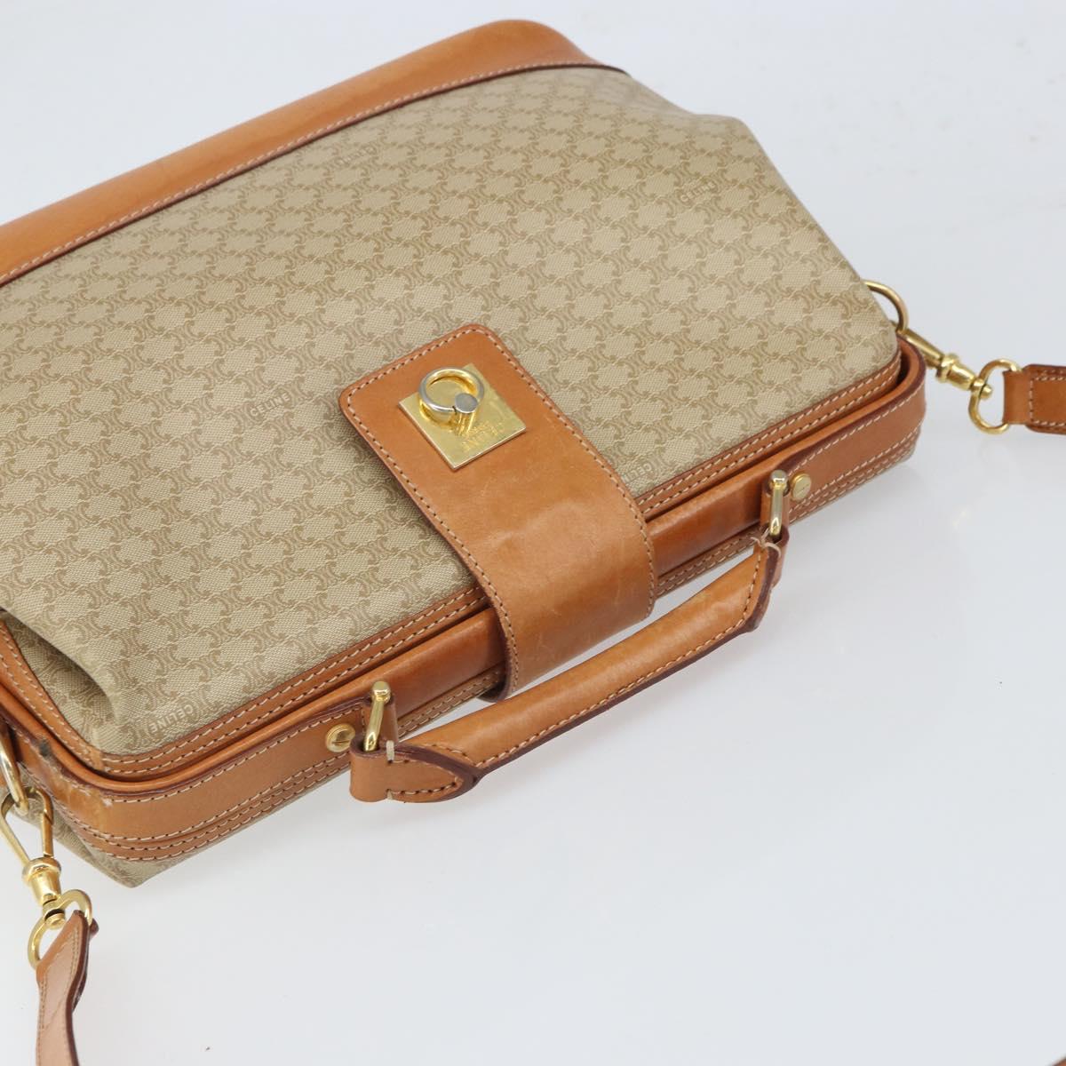 CELINE Macadam Canvas Hand Bag PVC 2way Beige Gold Auth 168082