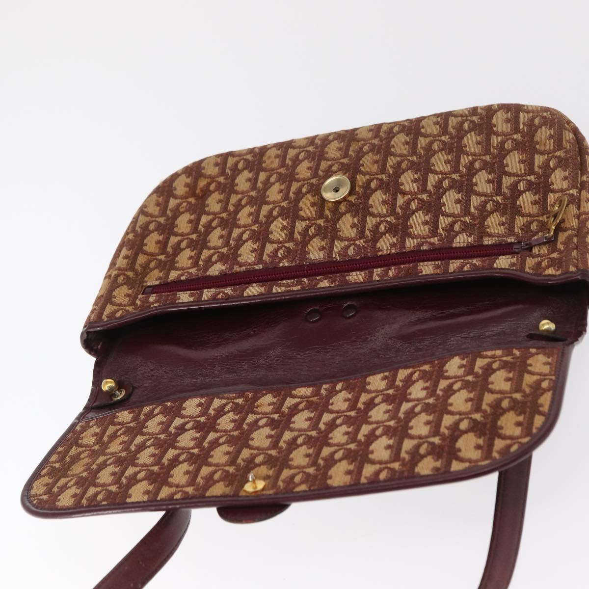 Christian Dior Trotter Canvas Shoulder Bag Red Gold Auth 168083