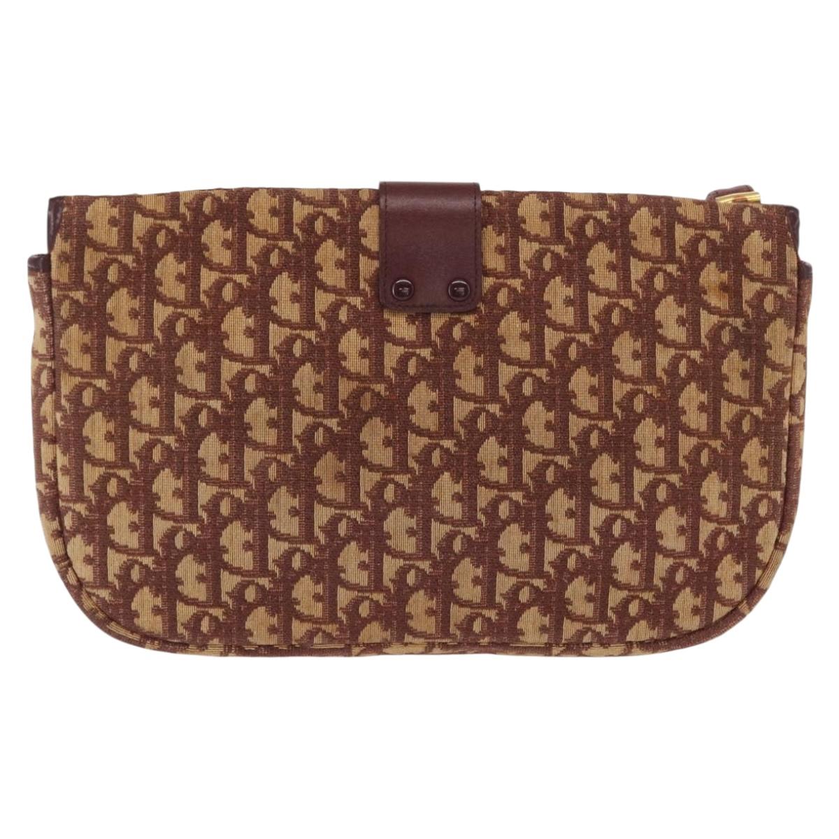 Christian Dior Trotter Canvas Shoulder Bag Red Gold Auth 168083