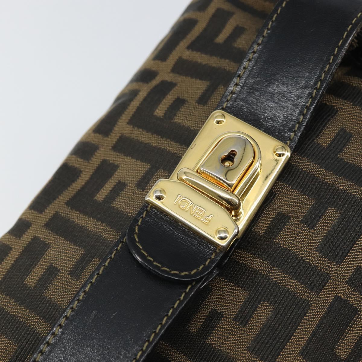FENDI Zucca Canvas Vanity Hand Bag Black Brown Auth 168084