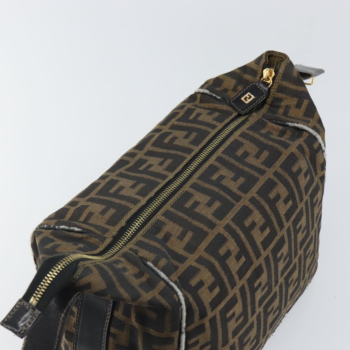 FENDI Zucca Canvas Vanity Hand Bag Black Brown Auth 168084