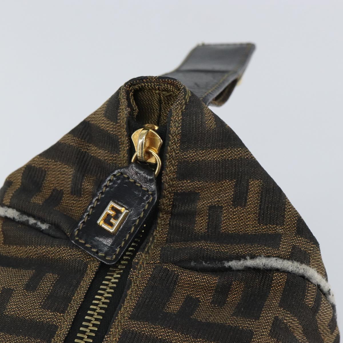 FENDI Zucca Canvas Vanity Hand Bag Black Brown Auth 168084