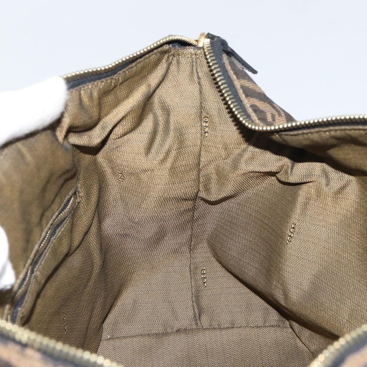 FENDI Zucca Canvas Vanity Hand Bag Black Brown Auth 168084