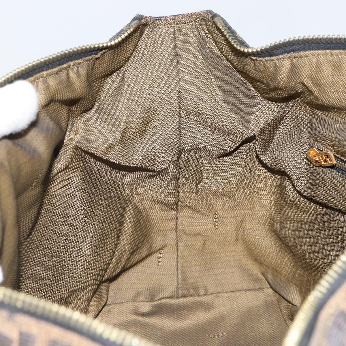 FENDI Zucca Canvas Vanity Hand Bag Black Brown Auth 168084