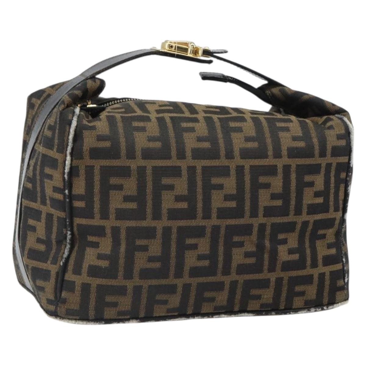 FENDI Zucca Canvas Vanity Hand Bag Black Brown Auth 168084