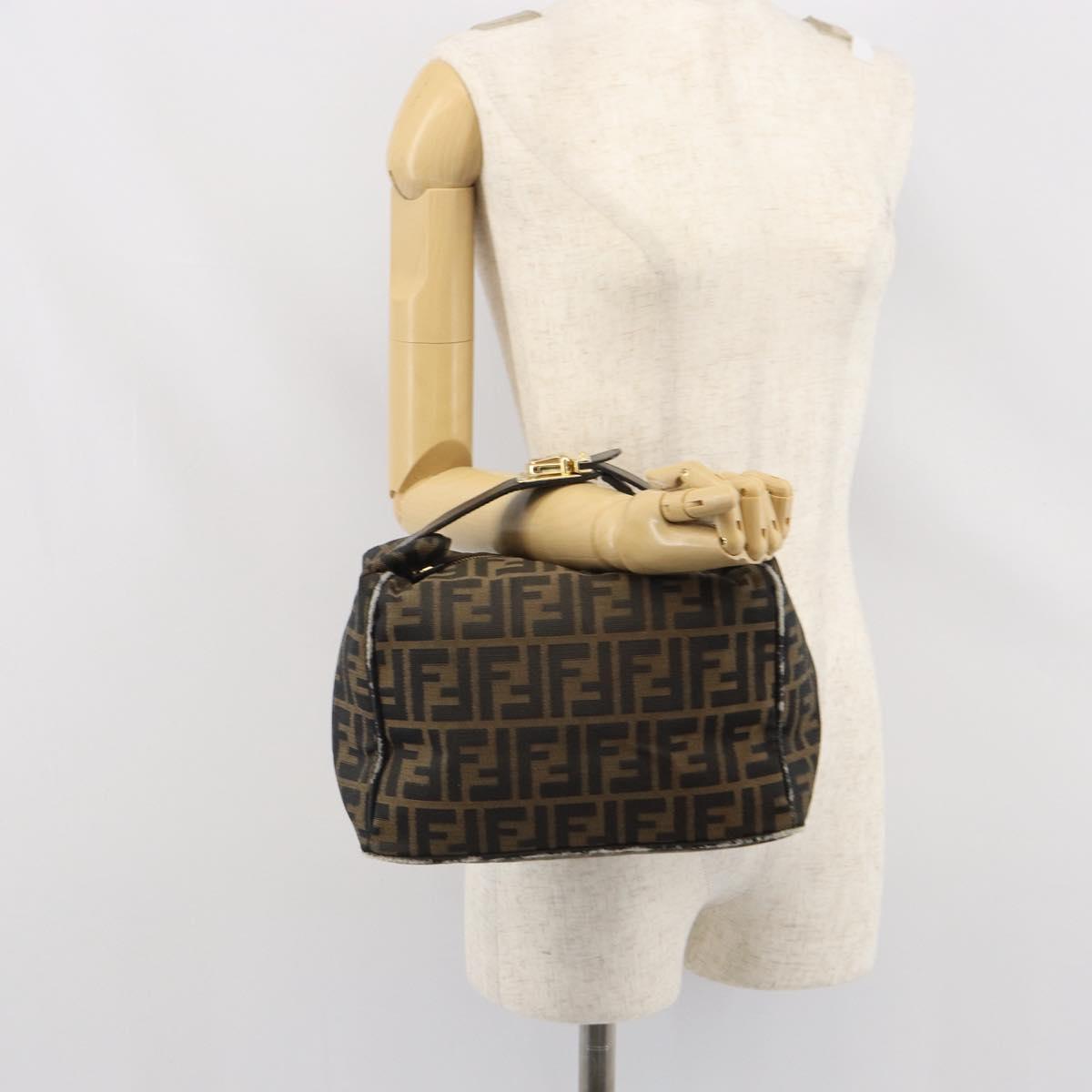 FENDI Zucca Canvas Vanity Hand Bag Black Brown Auth 168084