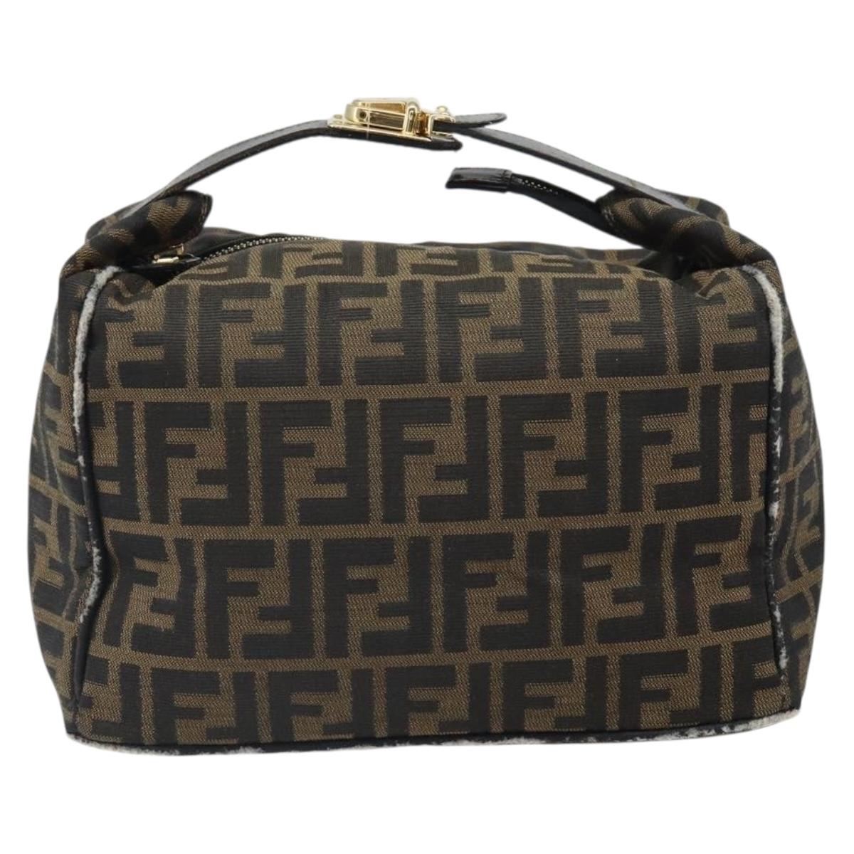 FENDI Zucca Canvas Vanity Hand Bag Black Brown Auth 168084