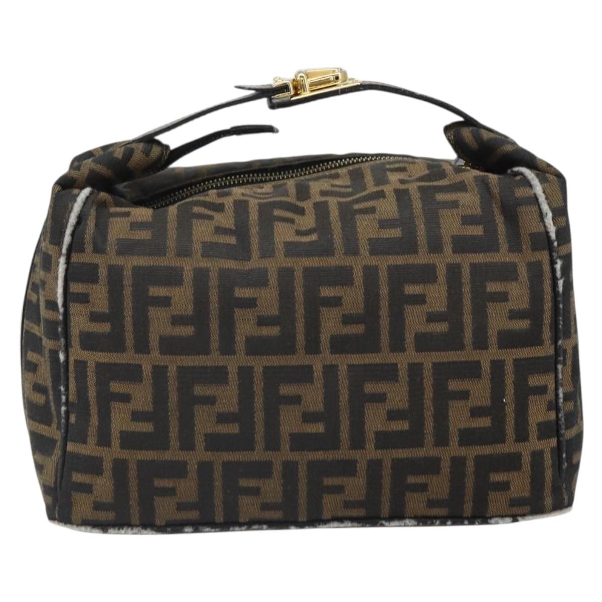 FENDI Zucca Canvas Vanity Hand Bag Black Brown Auth 168084