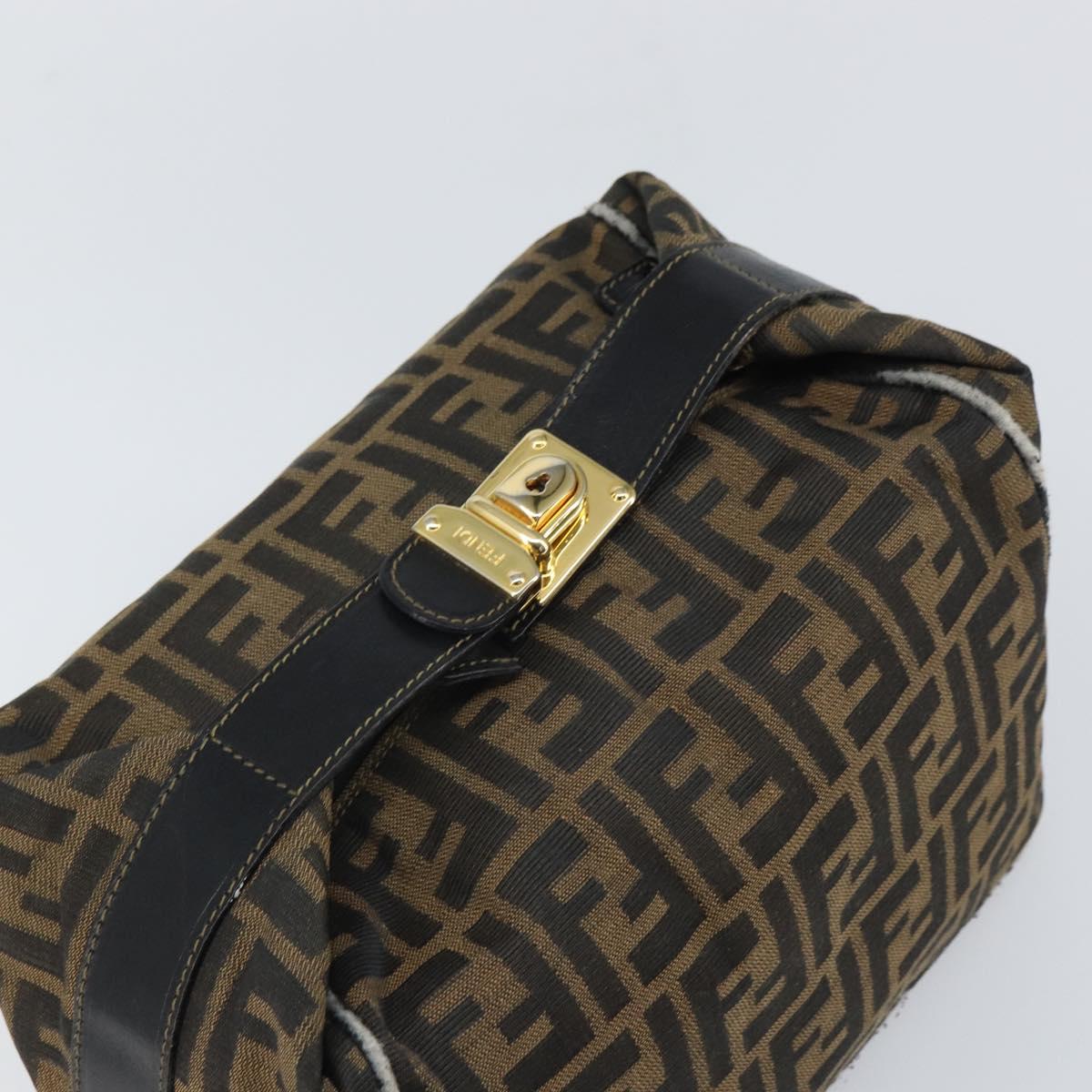 FENDI Zucca Canvas Vanity Hand Bag Black Brown Auth 168084