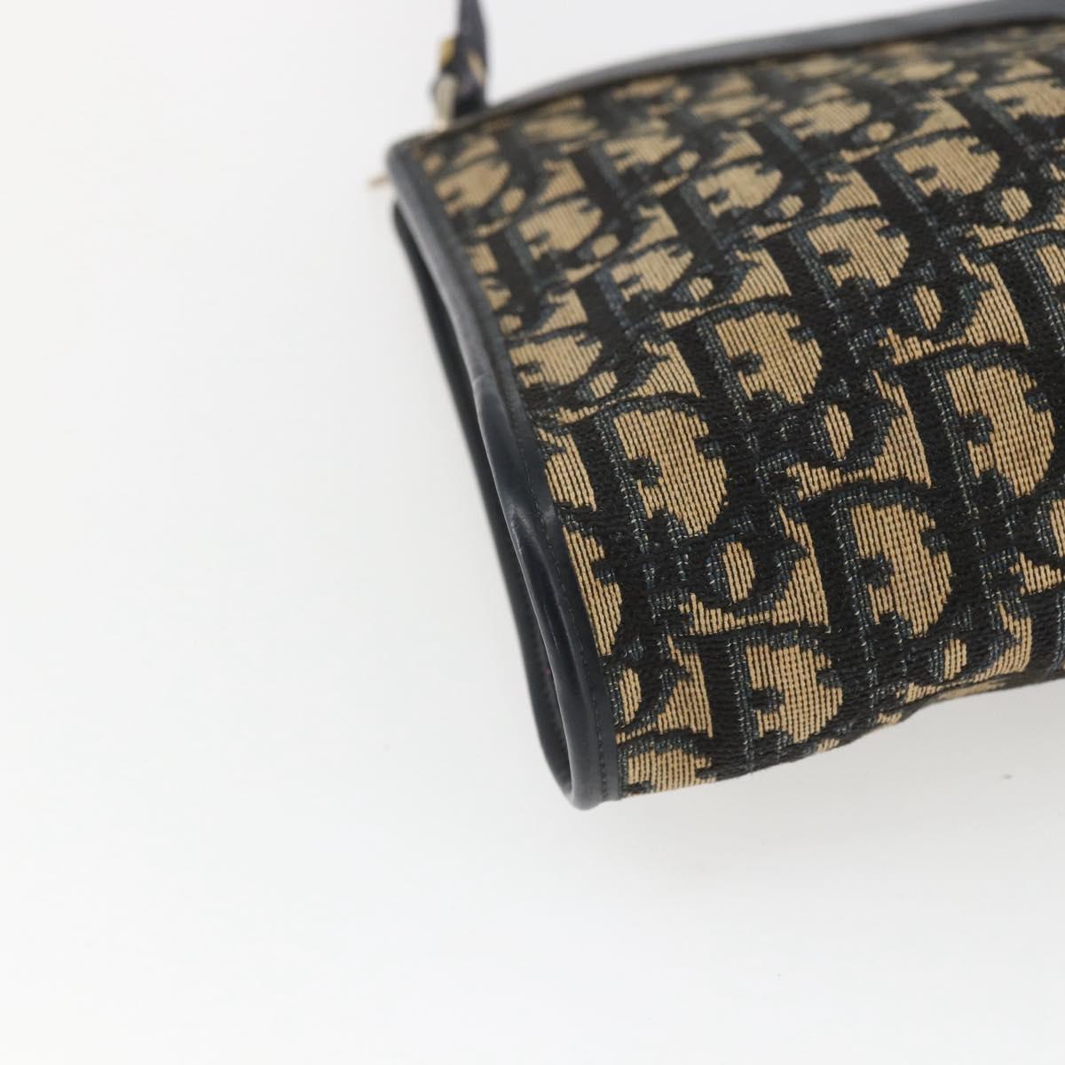 Christian Dior Trotter Canvas Shoulder Bag Navy Gold Auth 168085