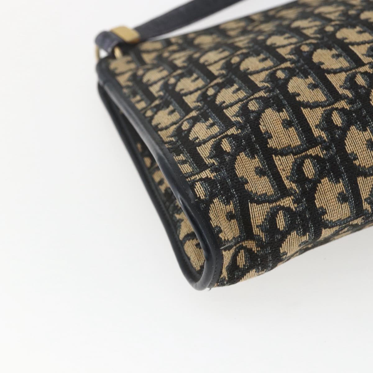 Christian Dior Trotter Canvas Shoulder Bag Navy Gold Auth 168085