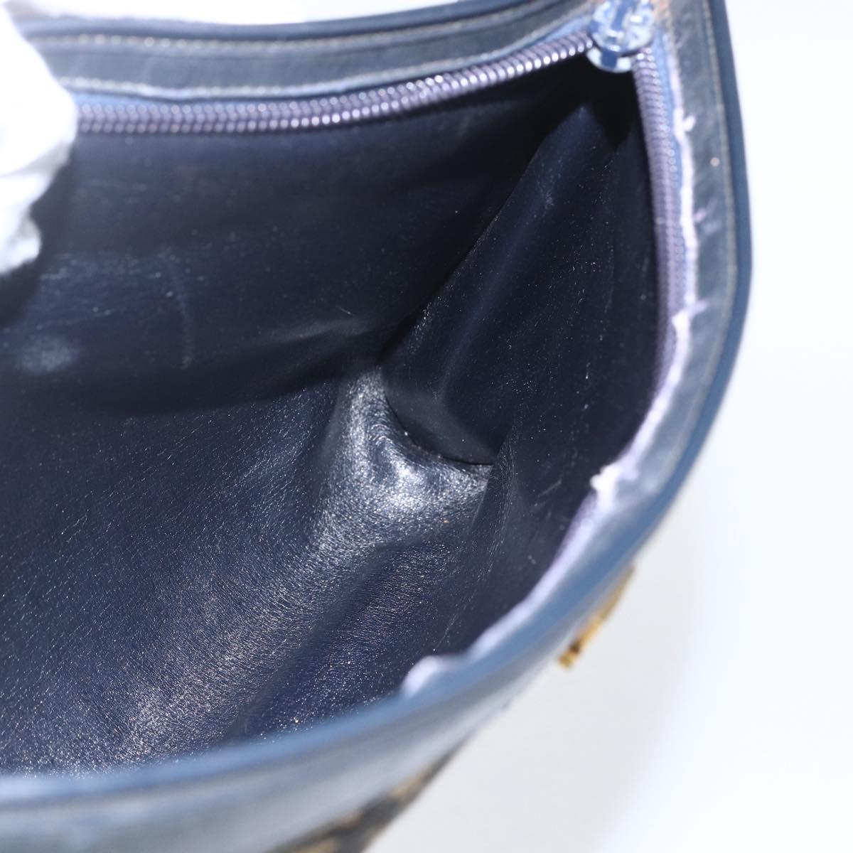 Christian Dior Trotter Canvas Shoulder Bag Navy Gold Auth 168085