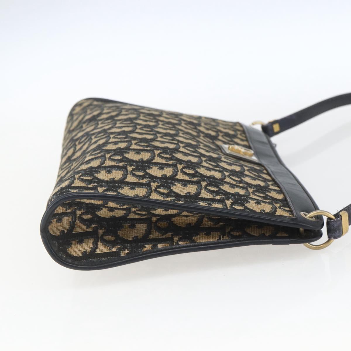 Christian Dior Trotter Canvas Shoulder Bag Navy Gold Auth 168085