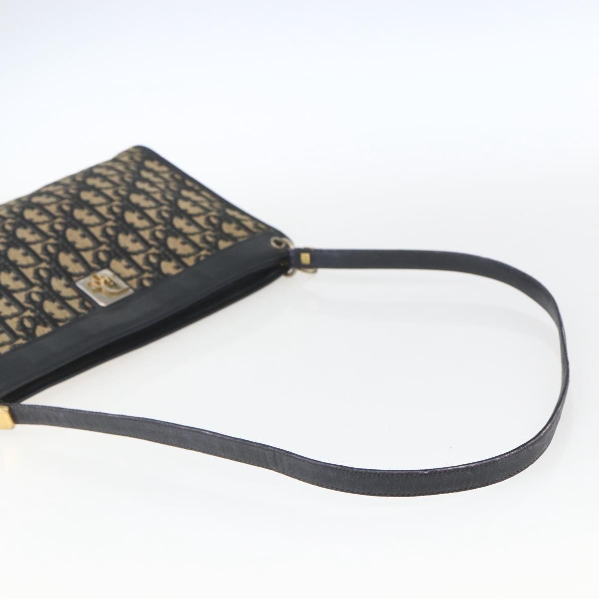 Christian Dior Trotter Canvas Shoulder Bag Navy Gold Auth 168085
