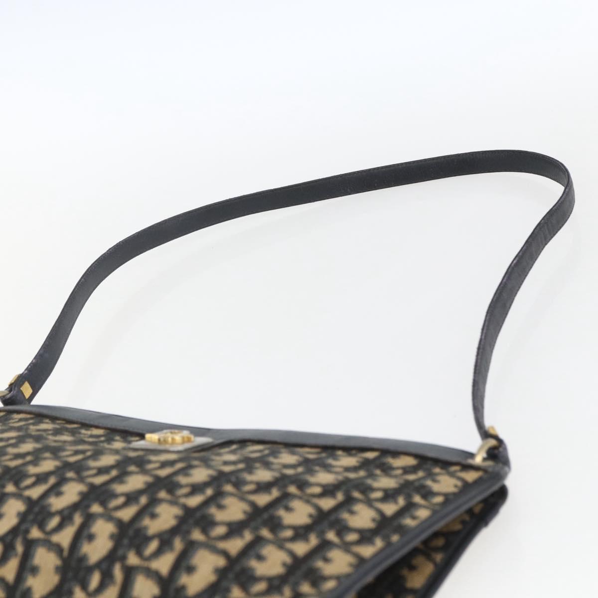 Christian Dior Trotter Canvas Shoulder Bag Navy Gold Auth 168085