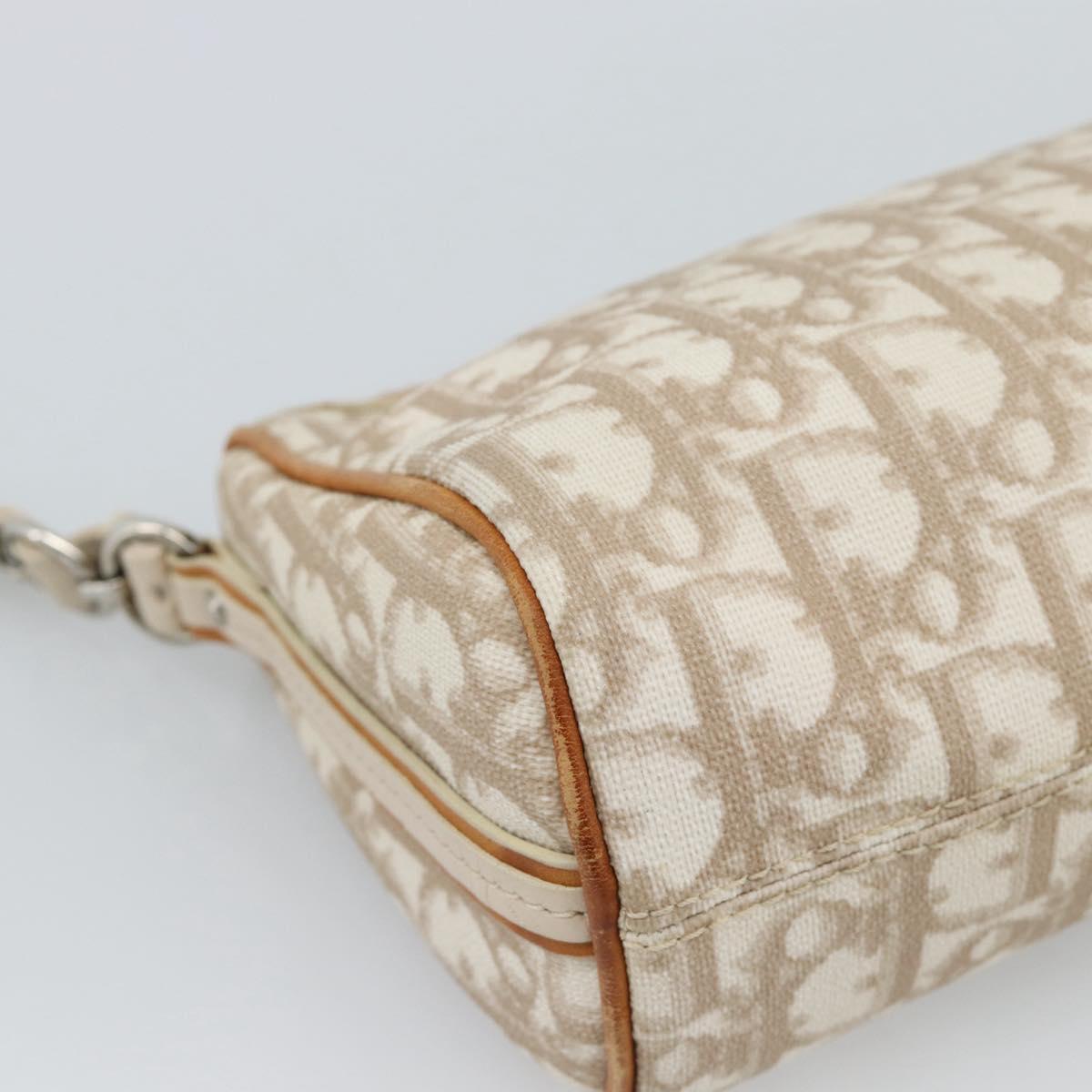 Christian Dior Trotter Canvas Romantic Bag PVC Beige Silver Auth 168086