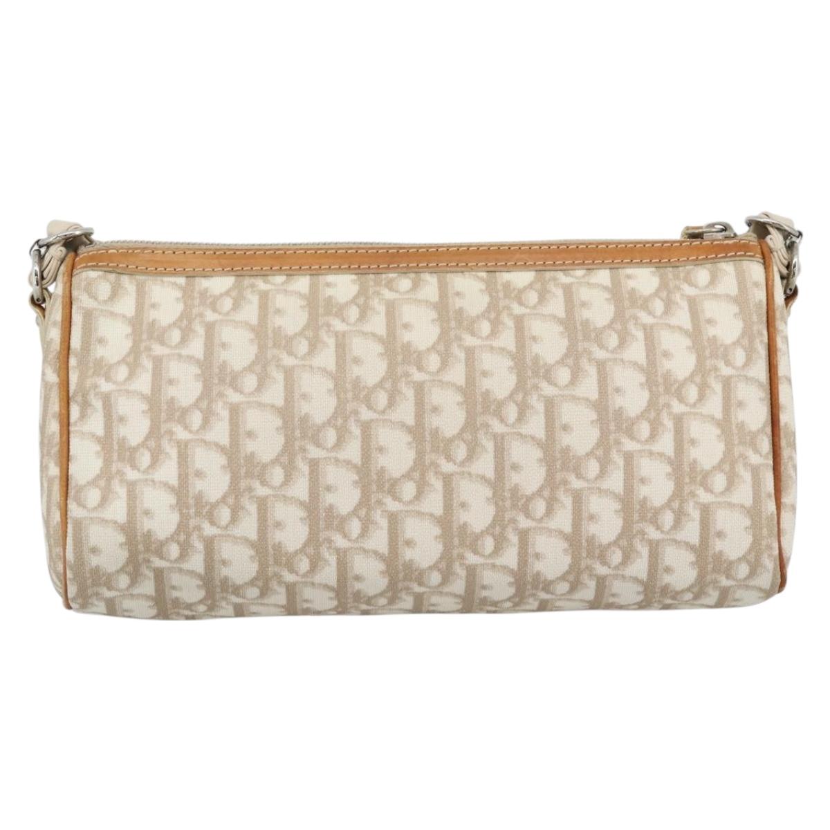 Christian Dior Trotter Canvas Romantic Bag PVC Beige Silver Auth 168086
