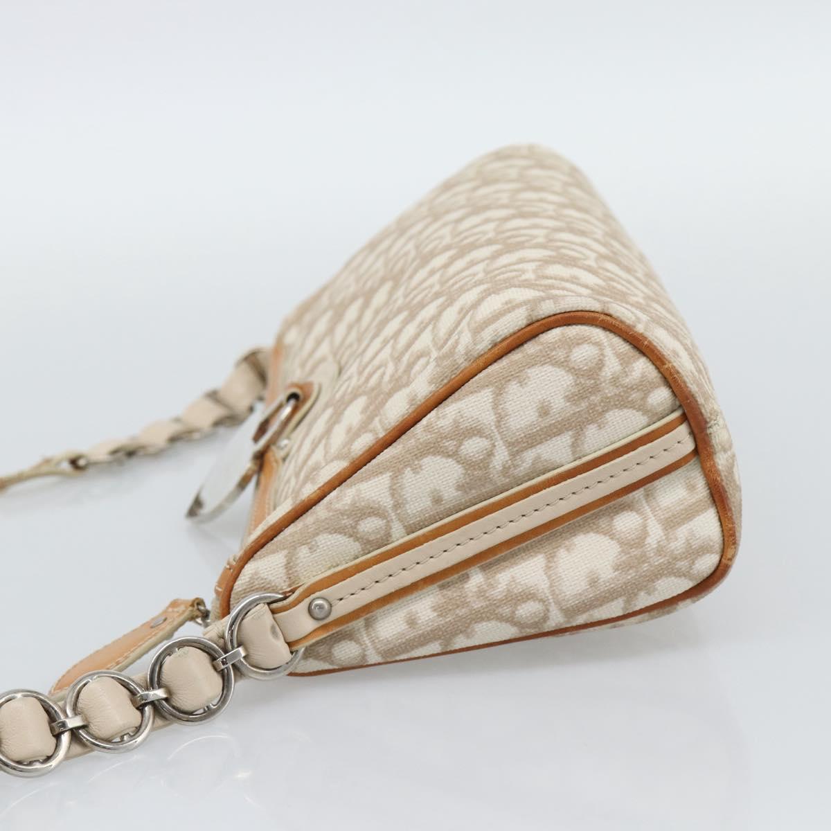 Christian Dior Trotter Canvas Romantic Bag PVC Beige Silver Auth 168086
