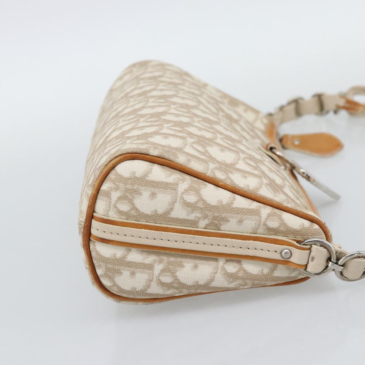 Christian Dior Trotter Canvas Romantic Bag PVC Beige Silver Auth 168086