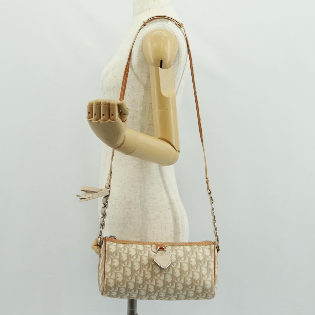 Christian Dior Trotter Canvas Romantic Bag PVC Beige Silver Auth 168086V