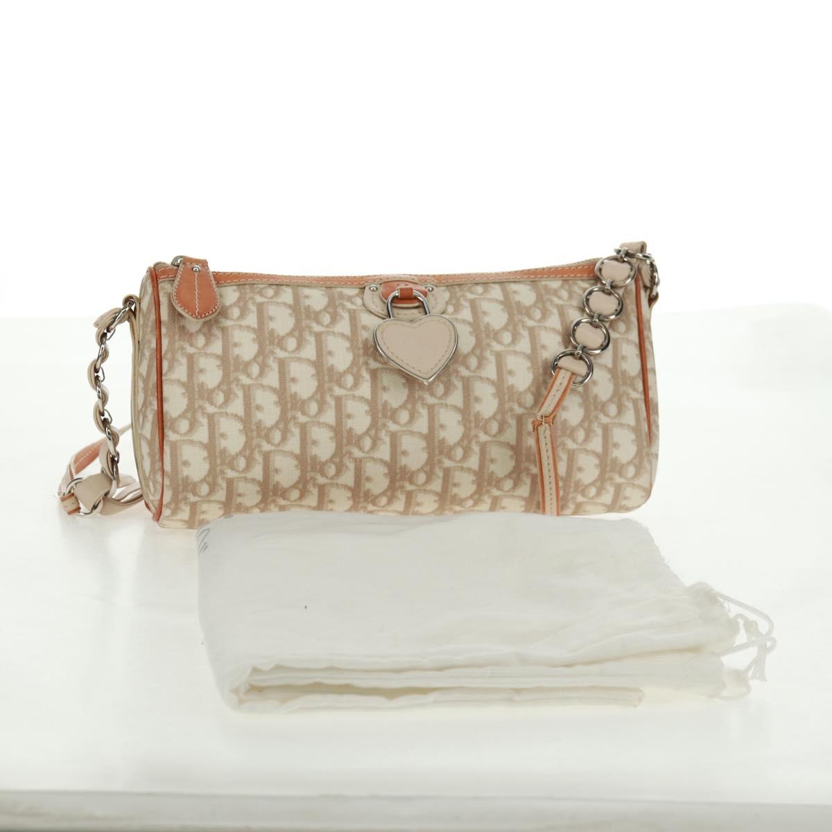 Christian Dior Trotter Canvas Romantic Bag PVC Beige Silver Auth 168086V