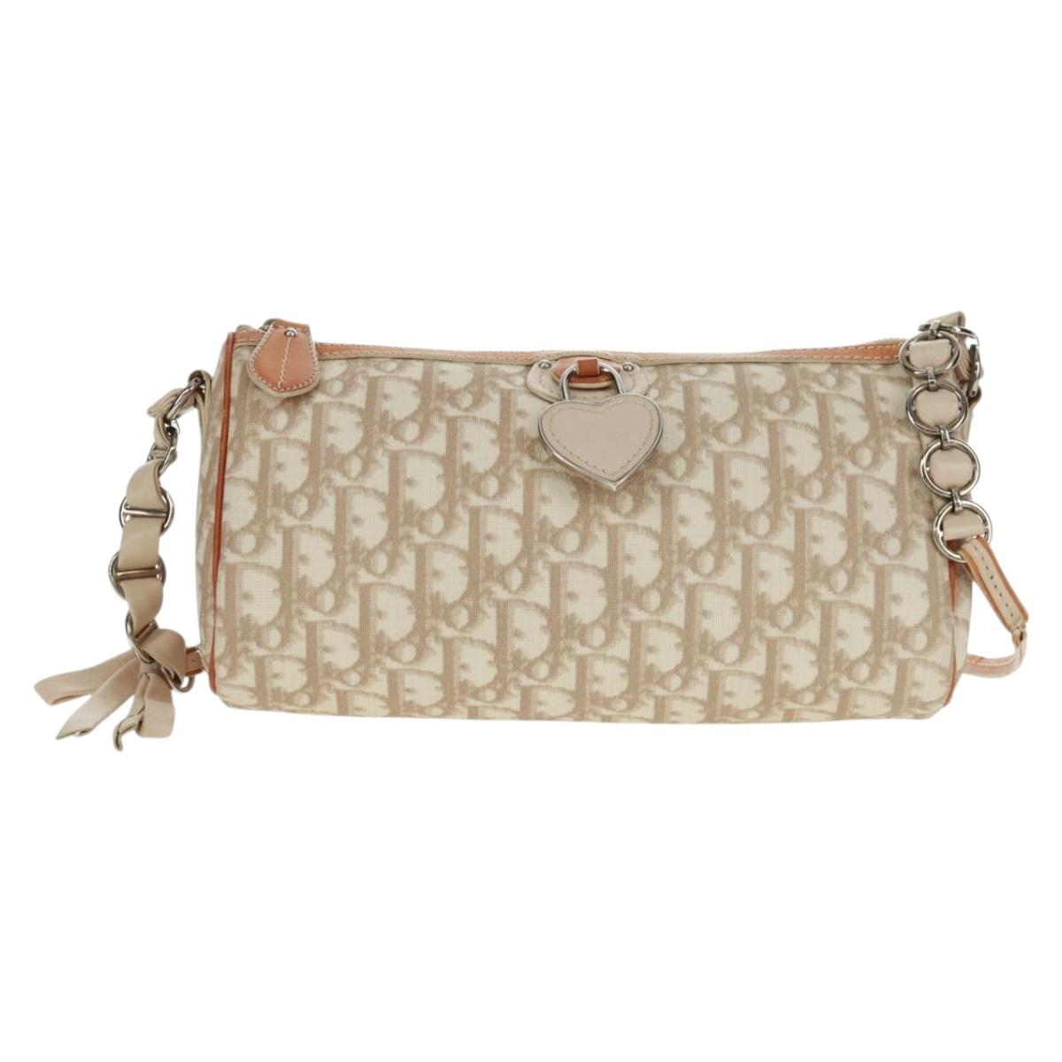 Christian Dior Trotter Canvas Romantic Bag PVC Beige Silver Auth 168086V