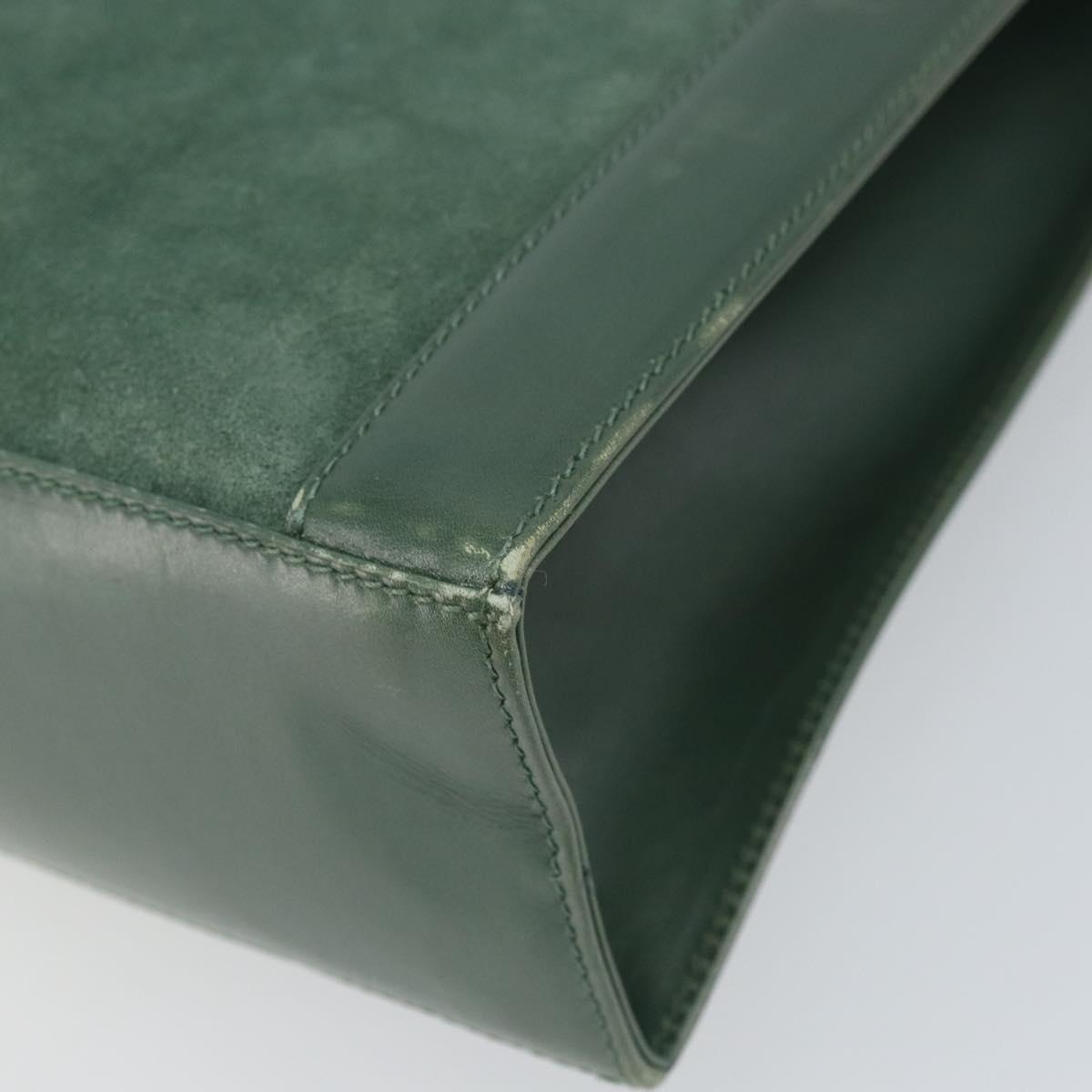 Salvatore Ferragamo Gancini Hand Bag Suede 2way Green Gold Auth 168093V