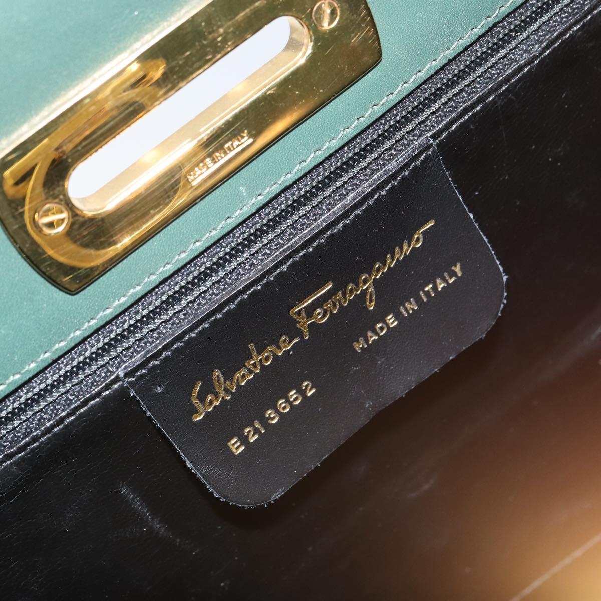 Salvatore Ferragamo Gancini Hand Bag Suede 2way Green Gold Auth 168093V