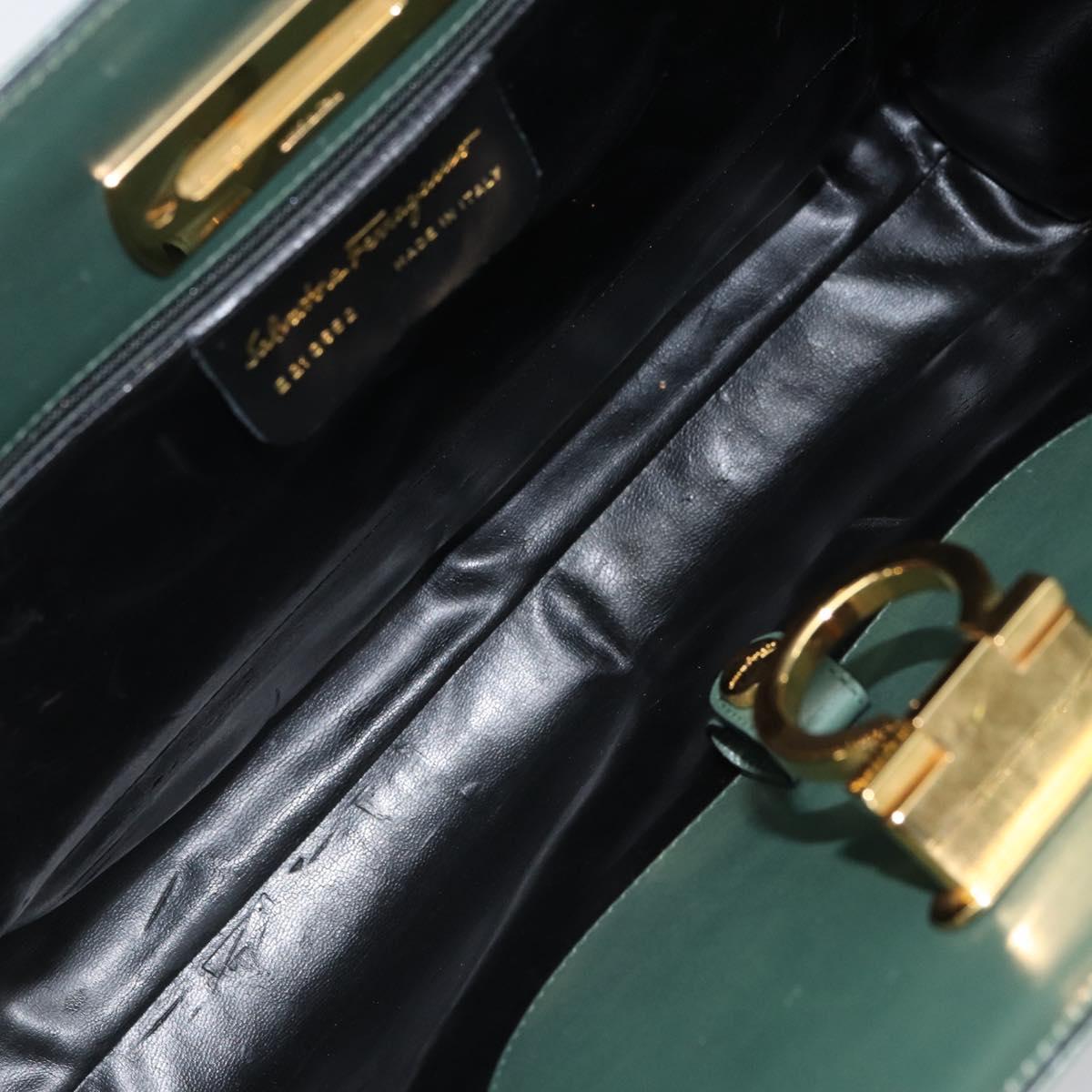 Salvatore Ferragamo Gancini Hand Bag Suede 2way Green Gold Auth 168093V
